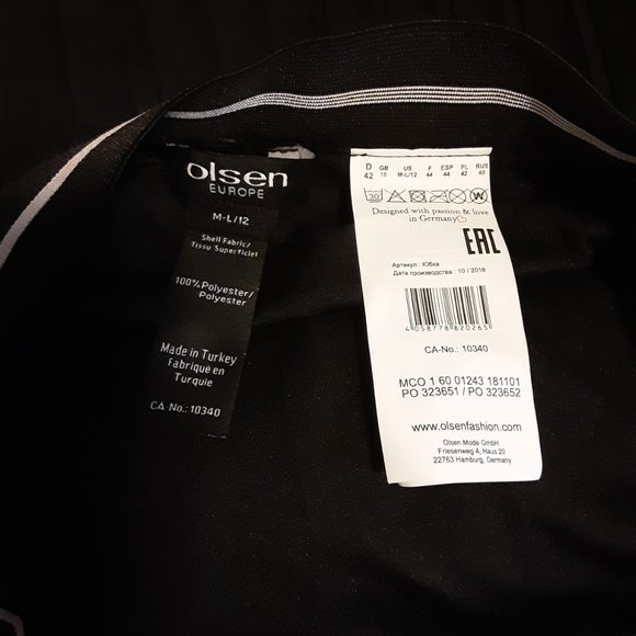 Olsen Europe Women’s Black Pleated Midi Skirt M-L/12 - Picture 3 of 4